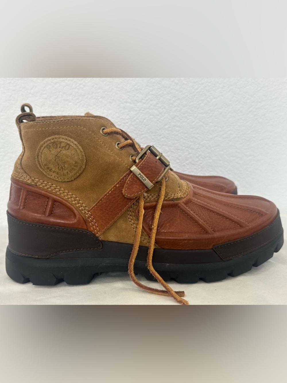 Polo Ralph Lauren Oslo Lace Buckle Boots Brown Leather Suede
